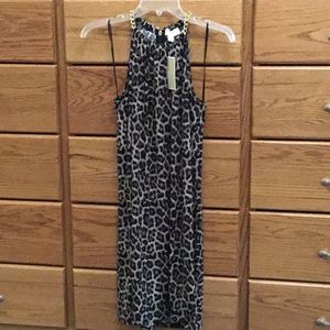 New Michael Kors Women small Sleeveless Leopard Print Dress chain neck NWT